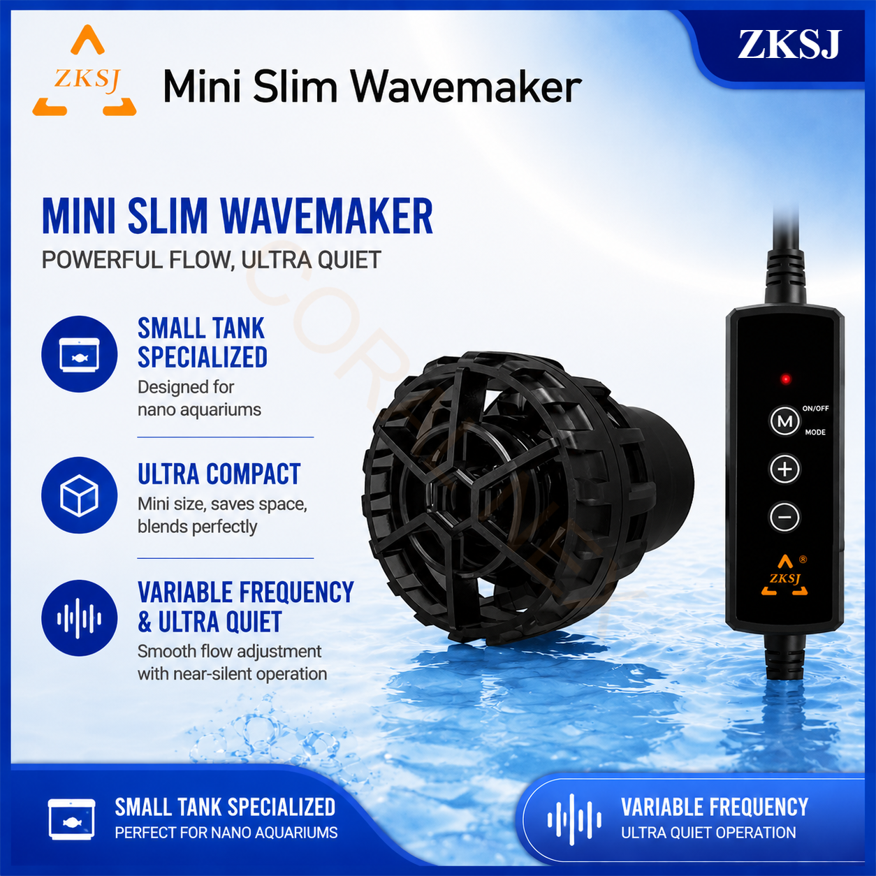 ZKSJ Mini Slim Touch Control D - Marine Aquarium Wave Maker recension och pris